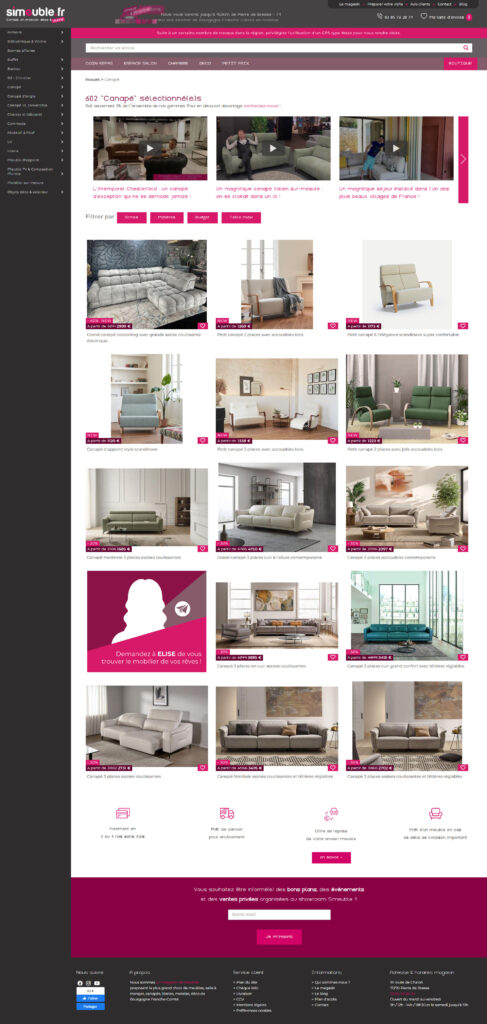 page de listing produit site web