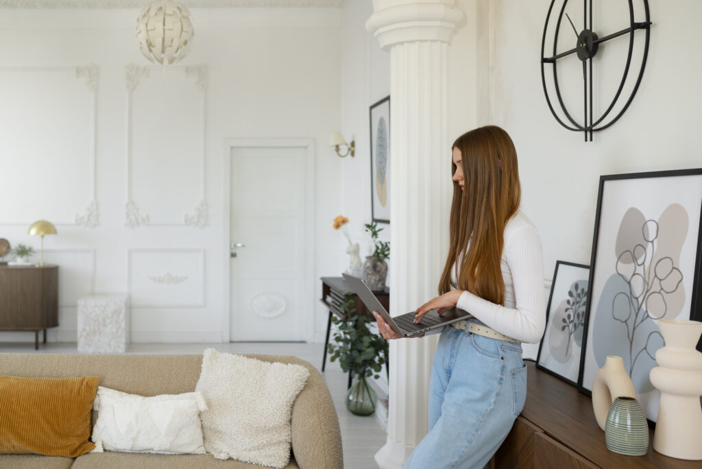 femme travaillant sur son pc pour les réservations en ligne